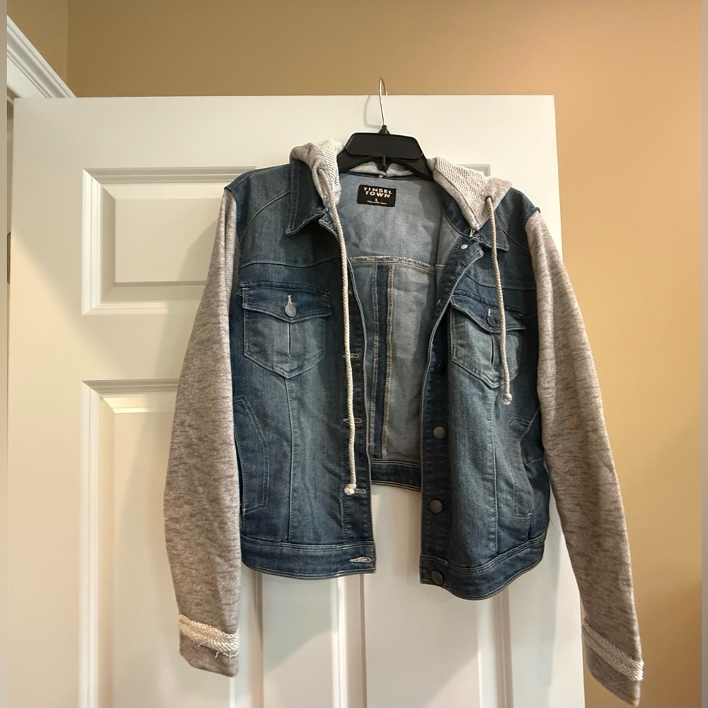 Tinsel Town Denim Jacket with Gray Sleeves